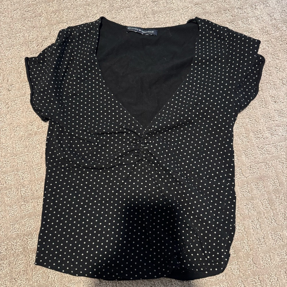 Brandy Melville Black and White Polka Dot Blouse